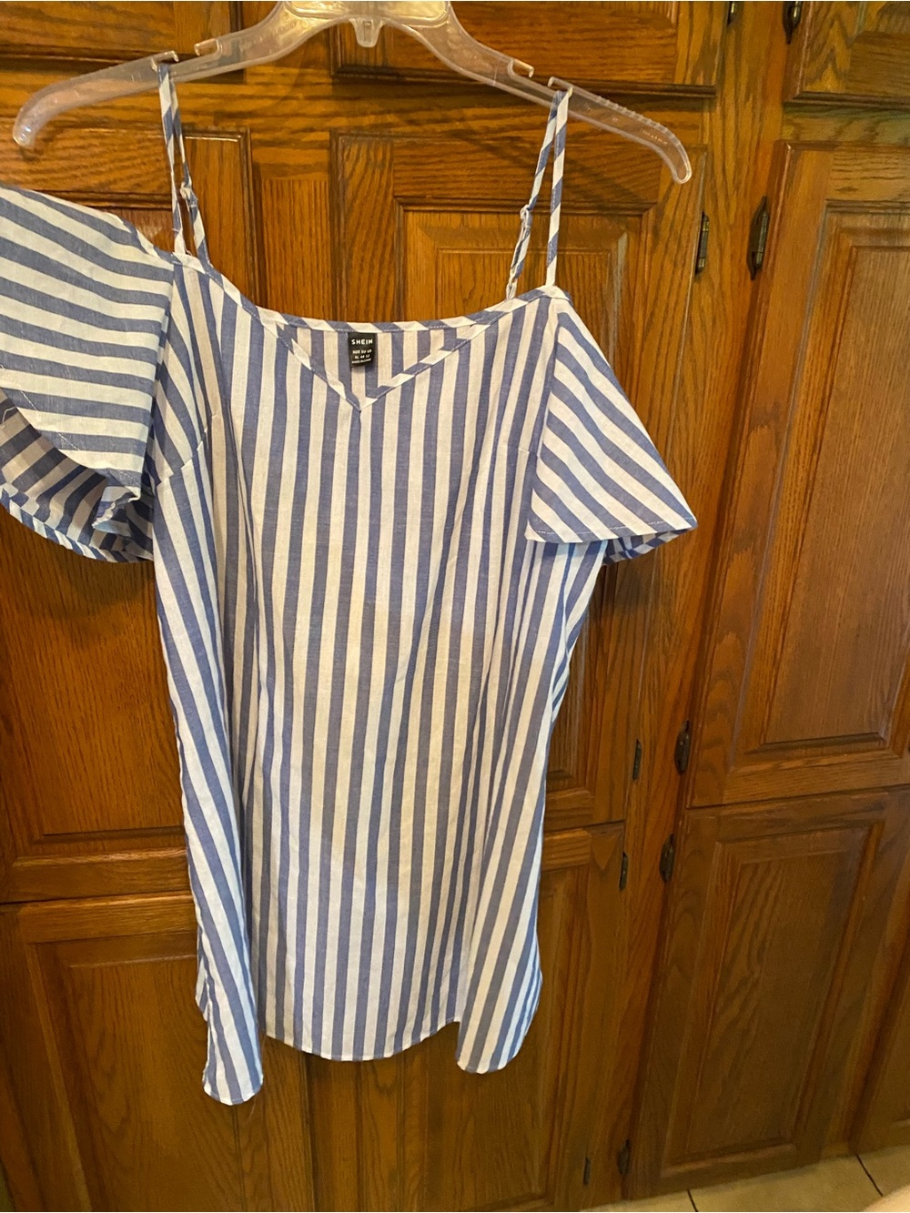 SHEIN Blue & White Striped Cold-Shoulder Camisole Top